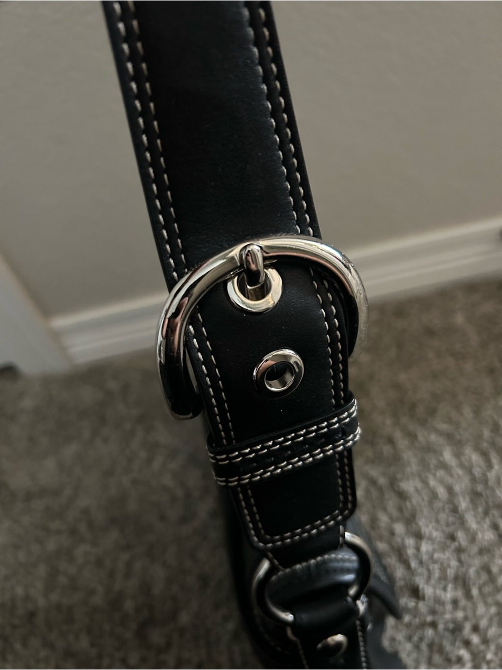Black Shoulder Bag with Silver Buckle - Picture 3 of 9